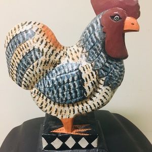 Hand Carved and Painted Wooden Rooster Statue